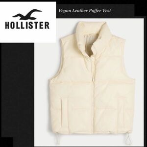 Hollister Off-White Vegan Leather Puffer Vest